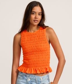 Blusa Regata em com Lastex e Babadinho na Barra