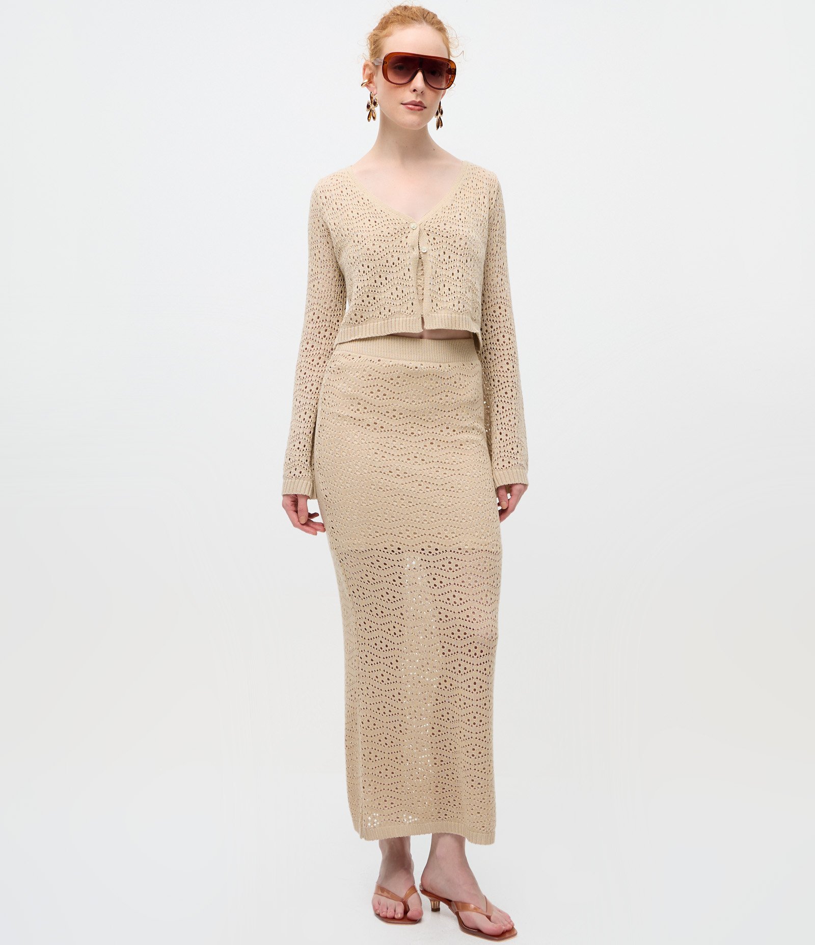 Cardigan Cropped em Tricô com Ponto Aberto e Manga Ampla Off White 2