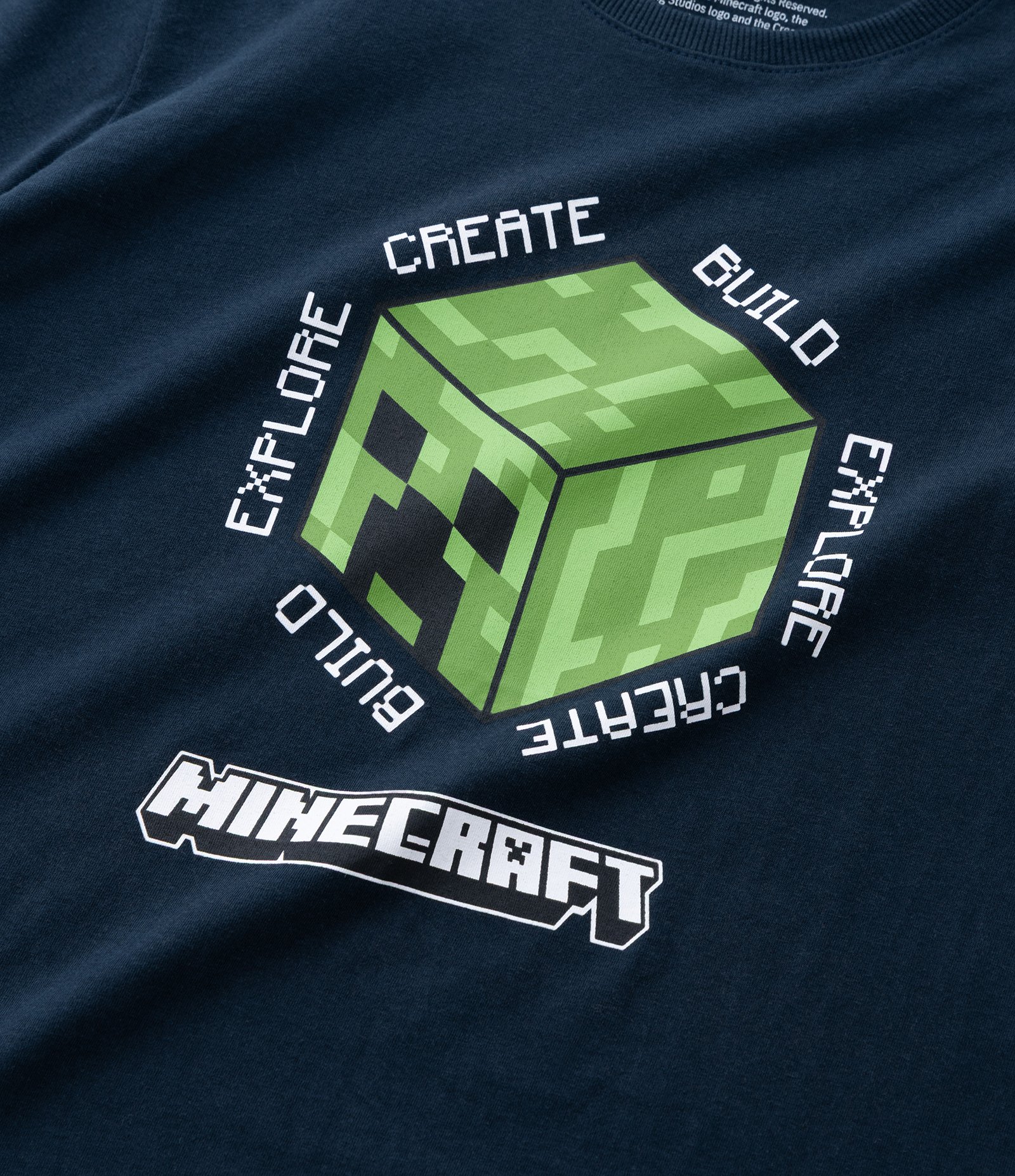 Camiseta Infantil Minecraft com Estampa Creeper – Tam 5 a 14 Anos Azul Marinho 4