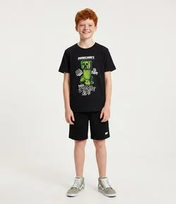 Camiseta Infantil em Algodão Estampa Grafite Minecraft - Tam 5 a 14 Anos