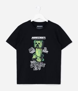 Camiseta Infantil em Algodão Estampa Grafite Minecraft - Tam 5 a 14 Anos