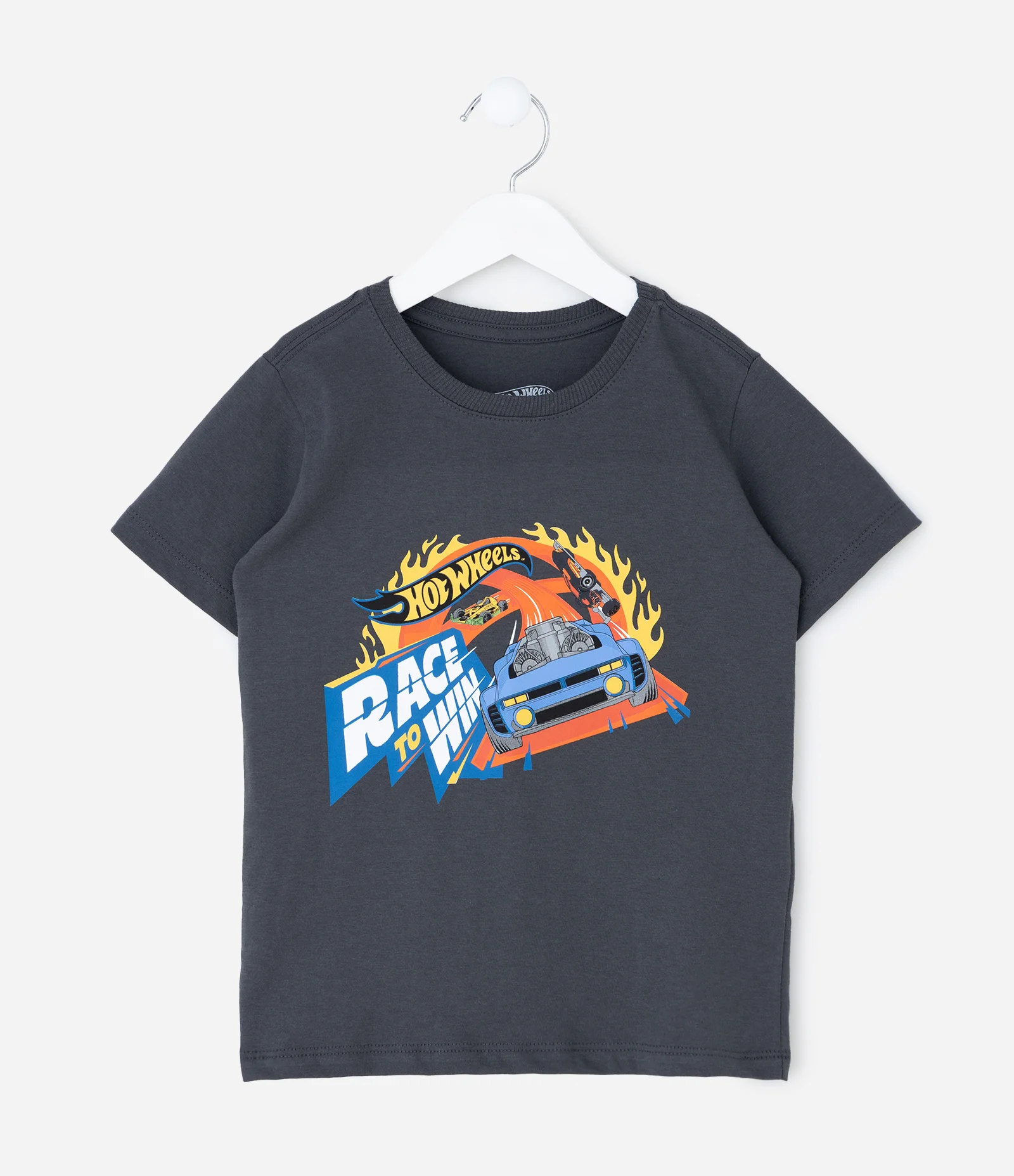 Camiseta Infantil com Estampa Hot Wheels Pista de Fogo – Tam 4 a 10 Anos Cinza Escuro 1