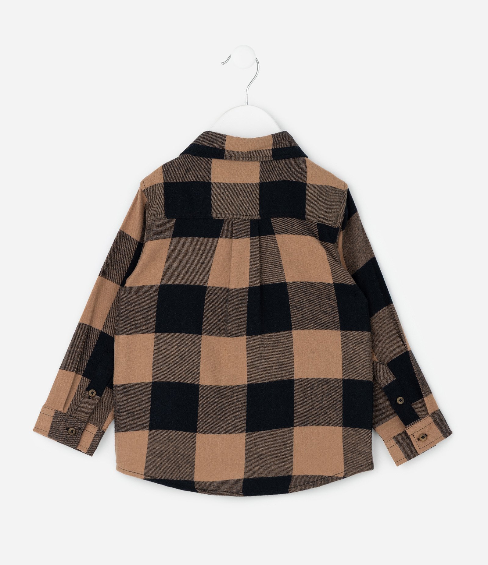 Camisa Infantil Xadrez Manga Longa em Flanela – Tam 1 a 6 Anos Bege/Preto 2