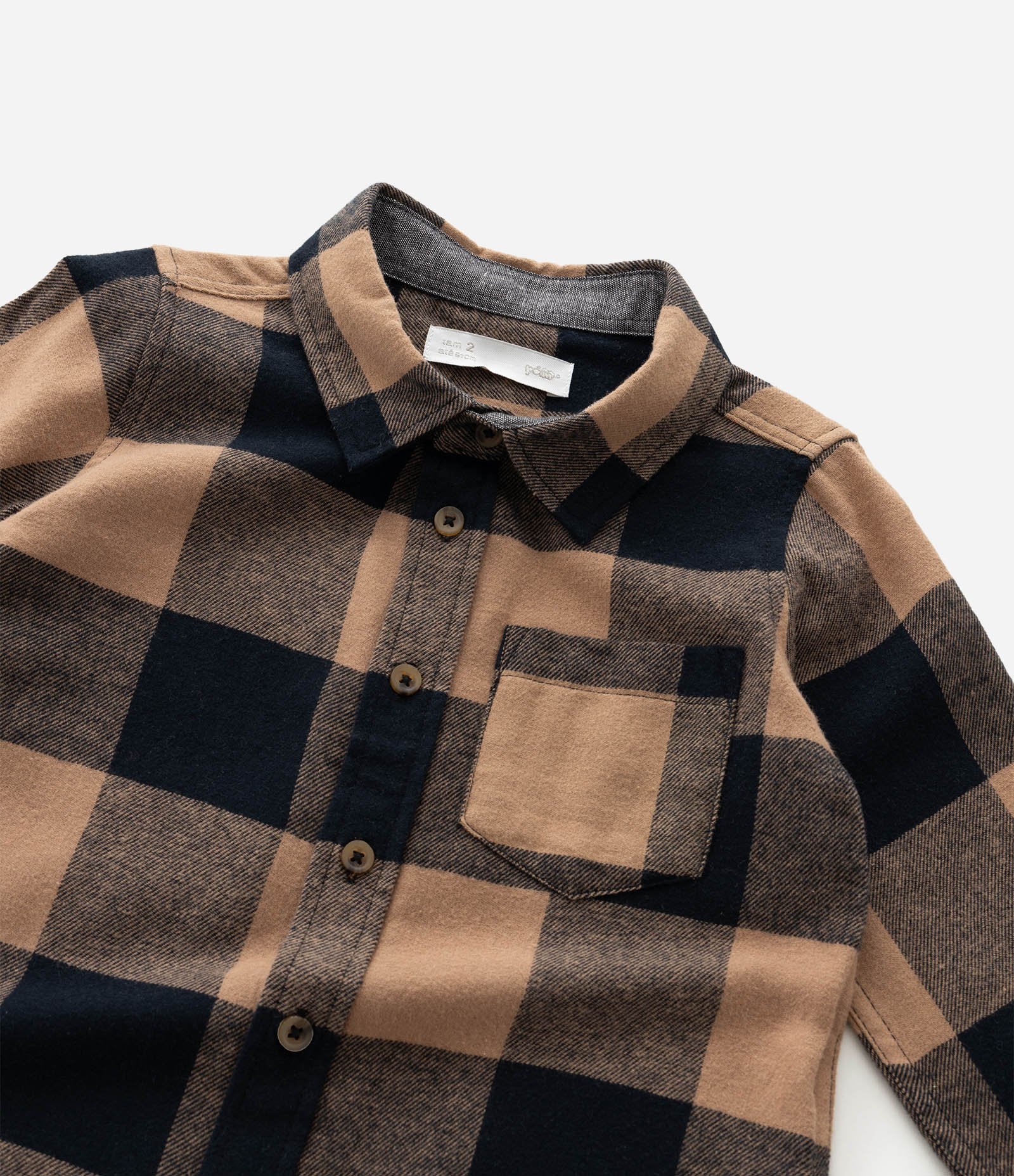 Camisa Infantil Xadrez Manga Longa em Flanela – Tam 1 a 6 Anos Bege/Preto 5