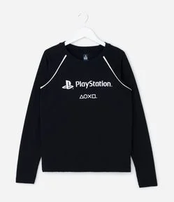 Camiseta Infantil PlayStation com Viés – Tam 5 a 14 Anos