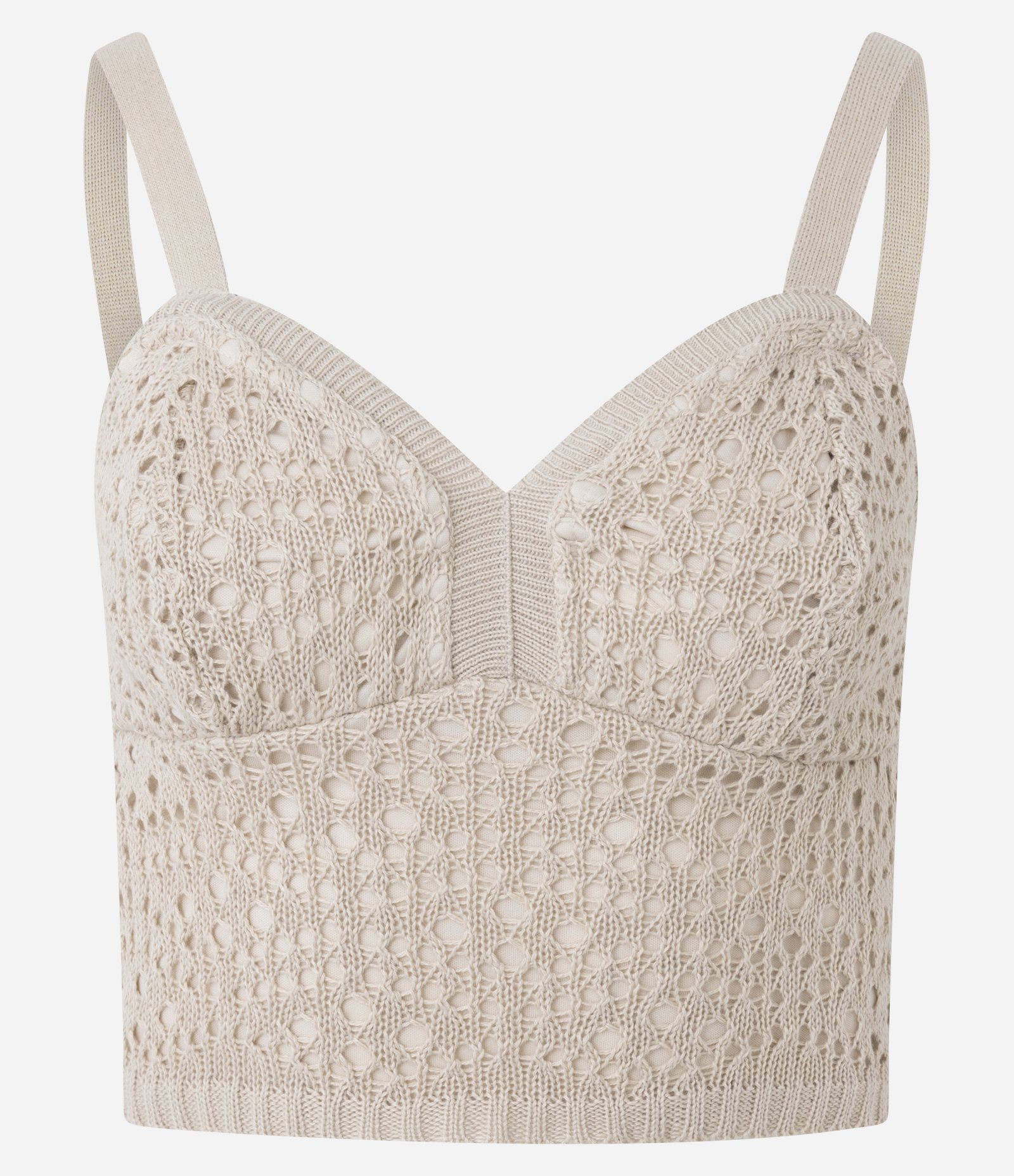 Blusa Cropped em Tricô com Ponto Vazado Bege 5