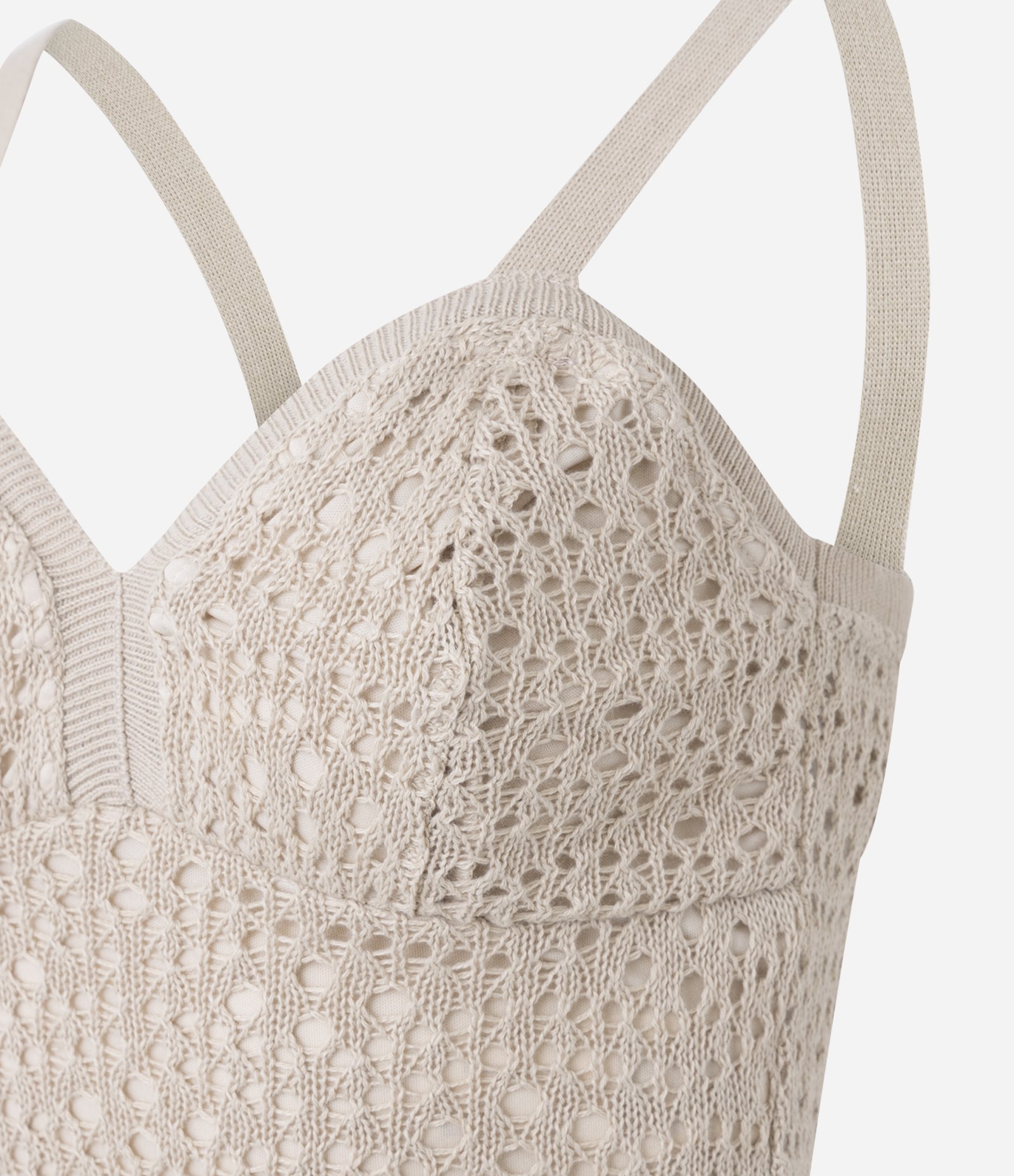 Blusa Cropped em Tricô com Ponto Vazado Bege 6