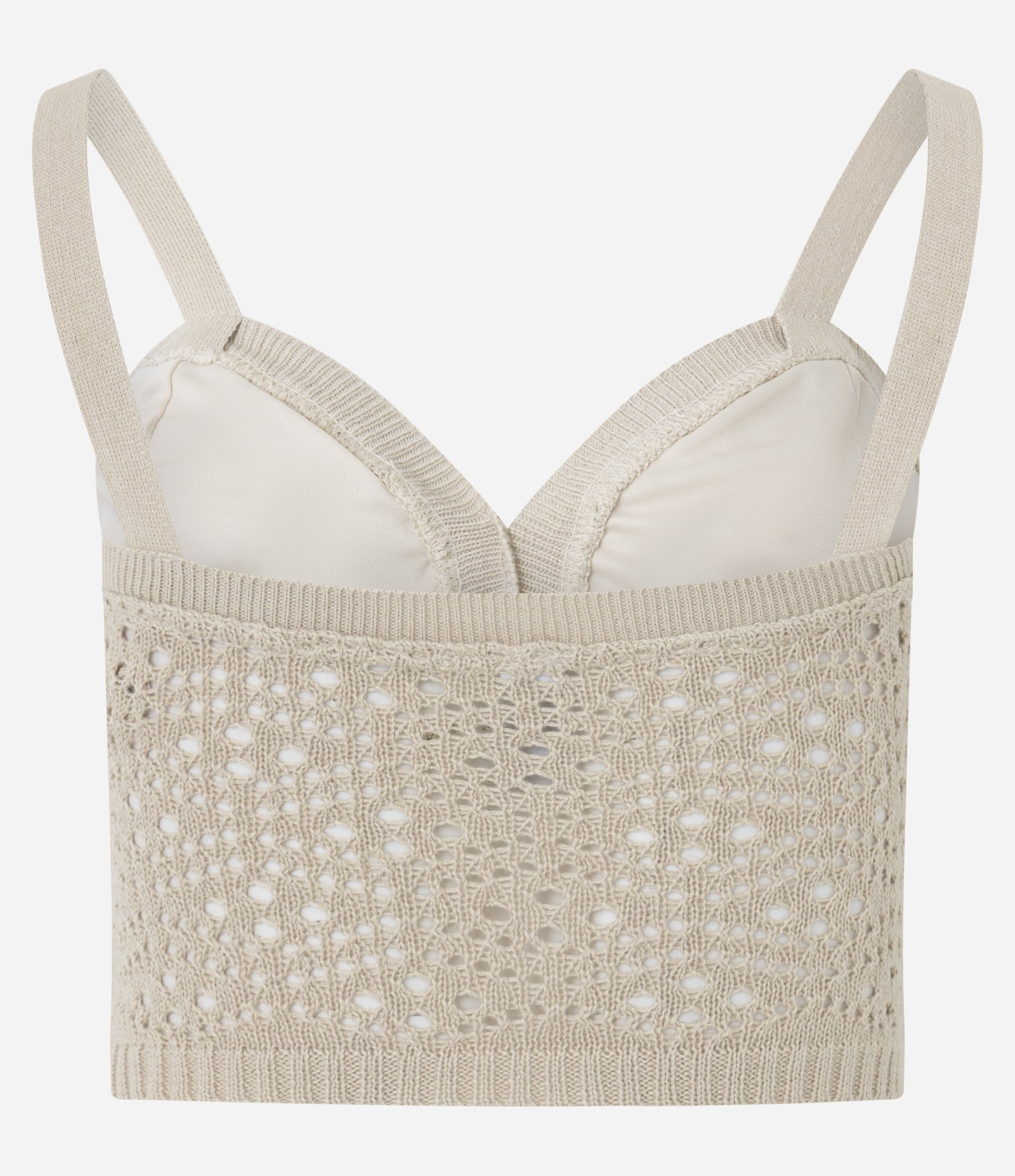 Blusa Cropped em Tricô com Ponto Vazado Bege 7