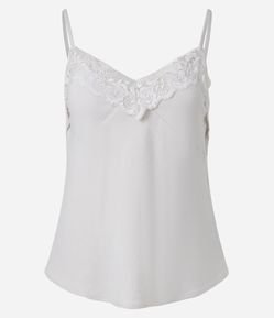 Blusa de Alça Fina com Renda no Decote