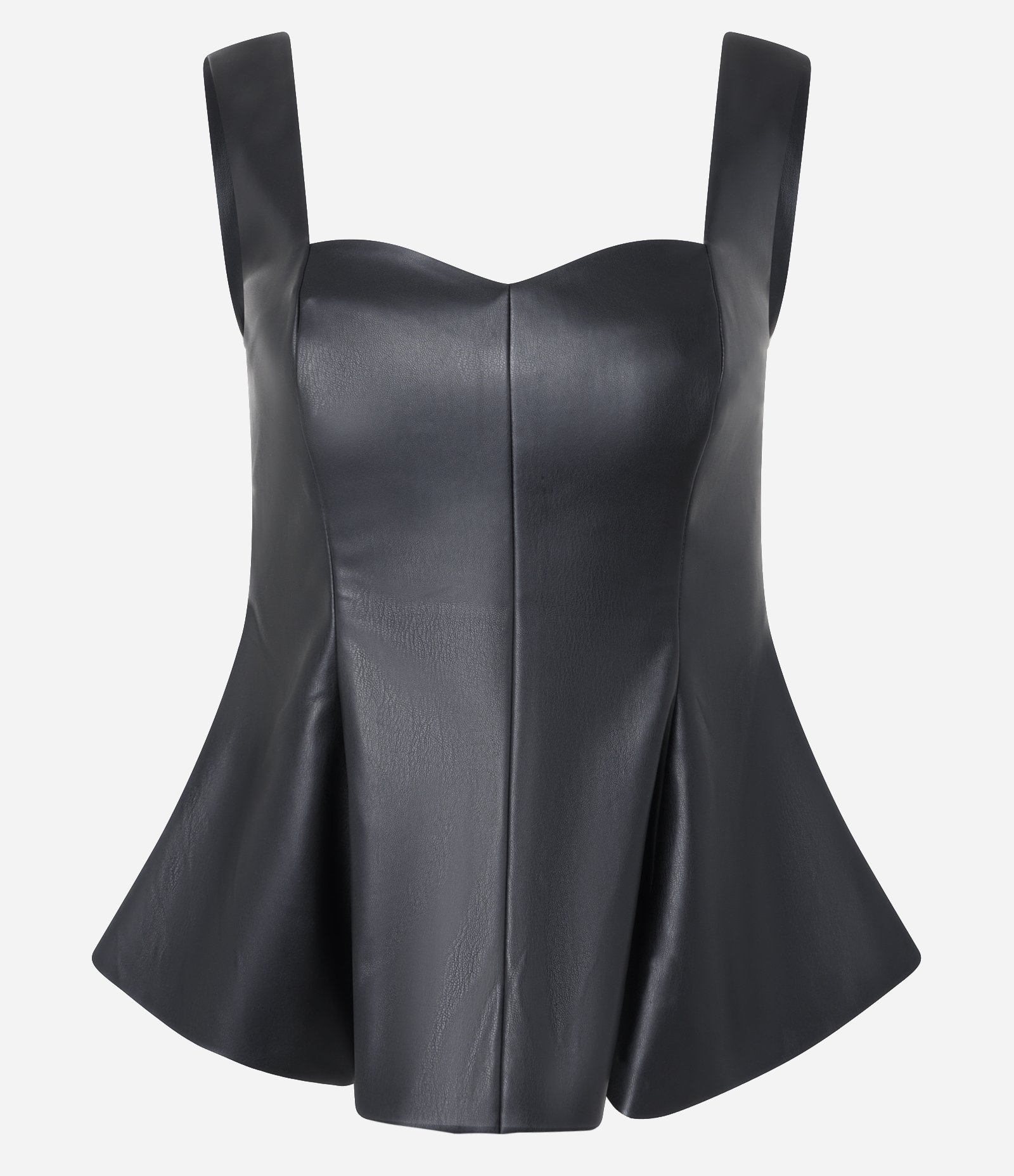 Blusa Peplum em PU com Decote Coração Preto 1