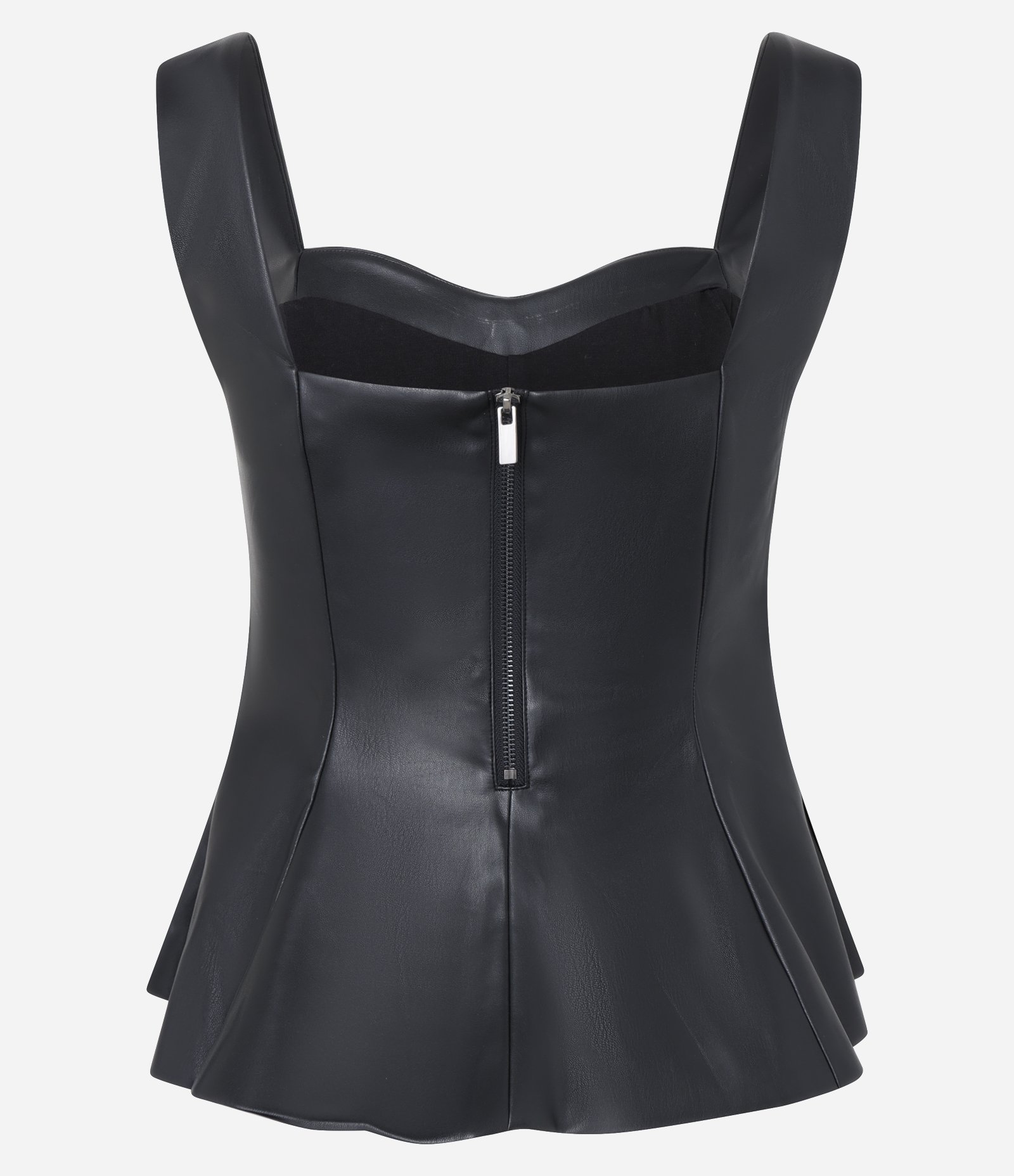 Blusa Peplum em PU com Decote Coração Preto 2