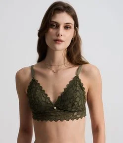 Sutiã Top em Renda com Bojo Removível e Textura Floral