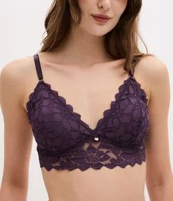 Sutiã Top em Renda com Bojo Removível e Textura Floral