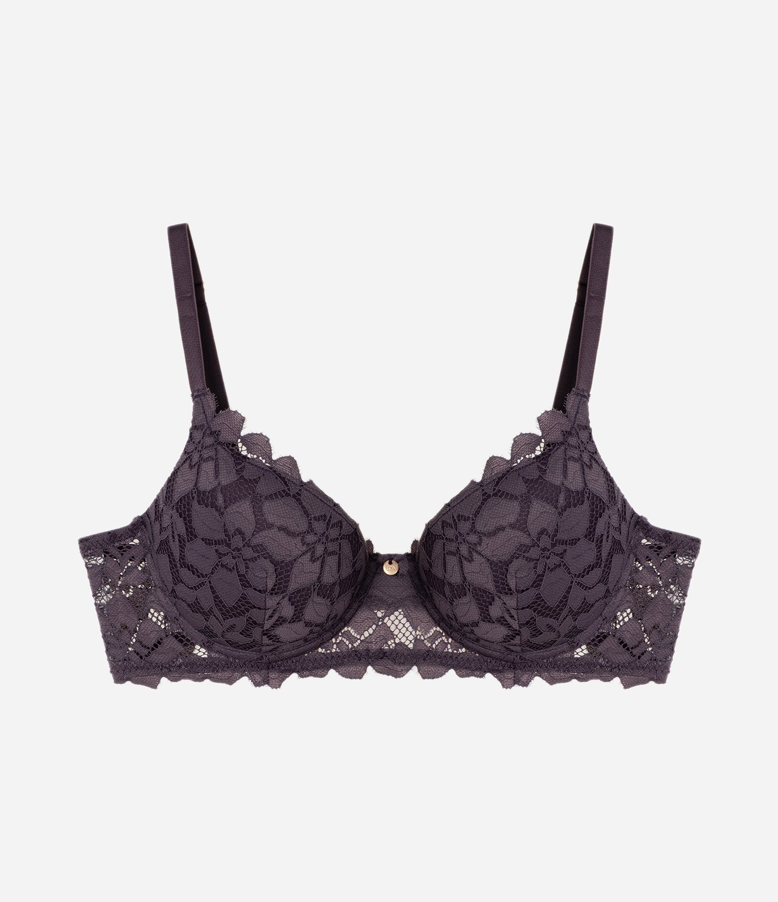 Sutiã Meia Taça em Renda com Bojo e Textura Floral Roxo 5