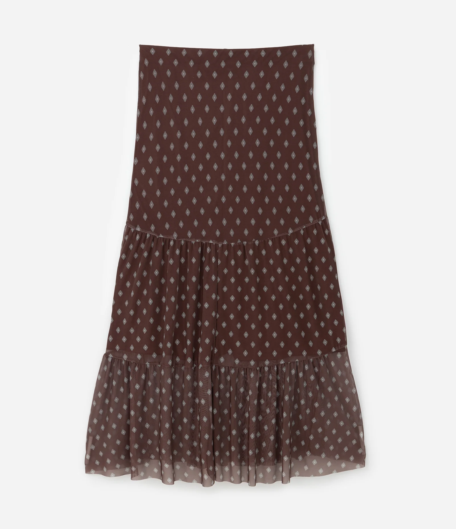 Saia Midi em Tule com Babados e Estampa Gravataria Curve & Plus Size Marrom 2