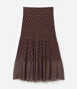Saia Midi em Tule com Babados e Estampa Gravataria Curve & Plus Size