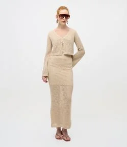 Saia Longa em Tricô Vazado com Textura Coordenada