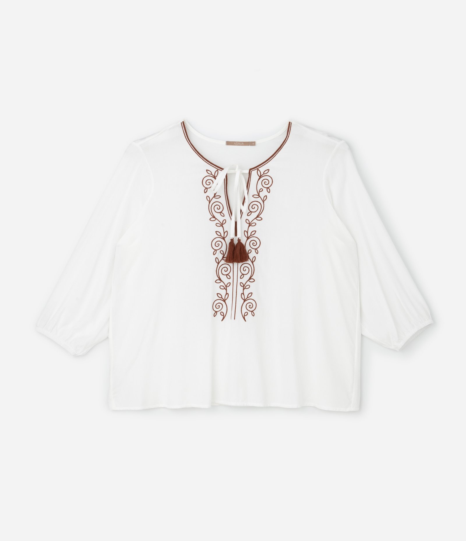 Bata em Chalis com Bordado Arabesco Curve & Plus Size Branco 1