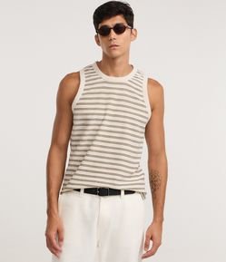 Regata em Tricô Texturizado com Listras Horizontais