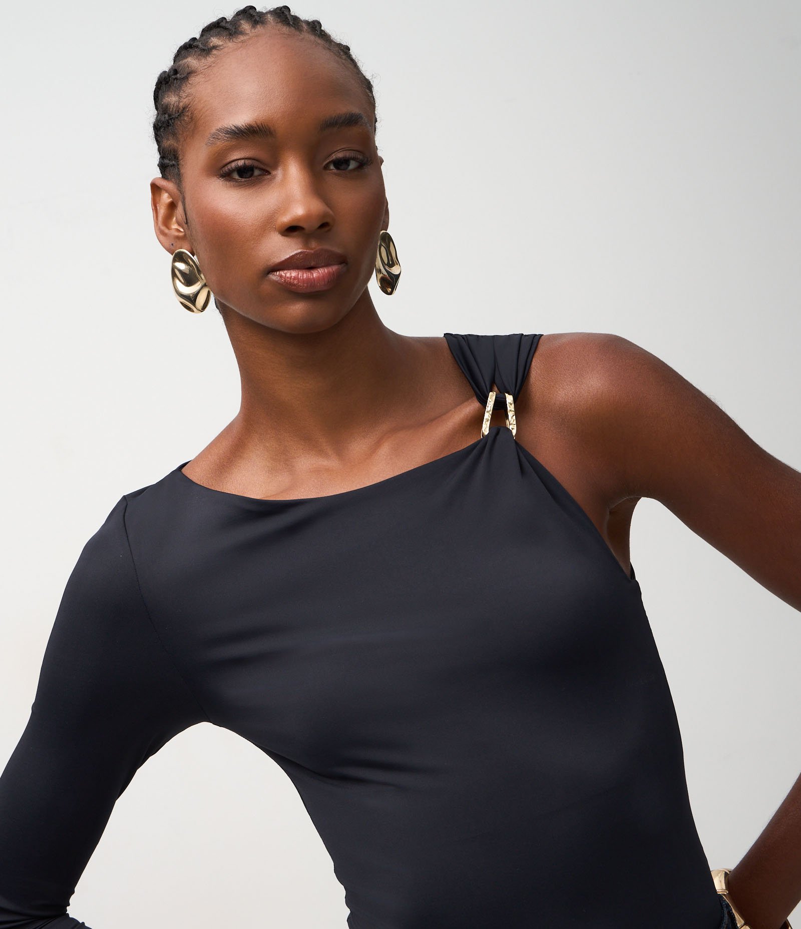 Body Manga Longa em Poliamida com Aviamento no Ombro Preto 3