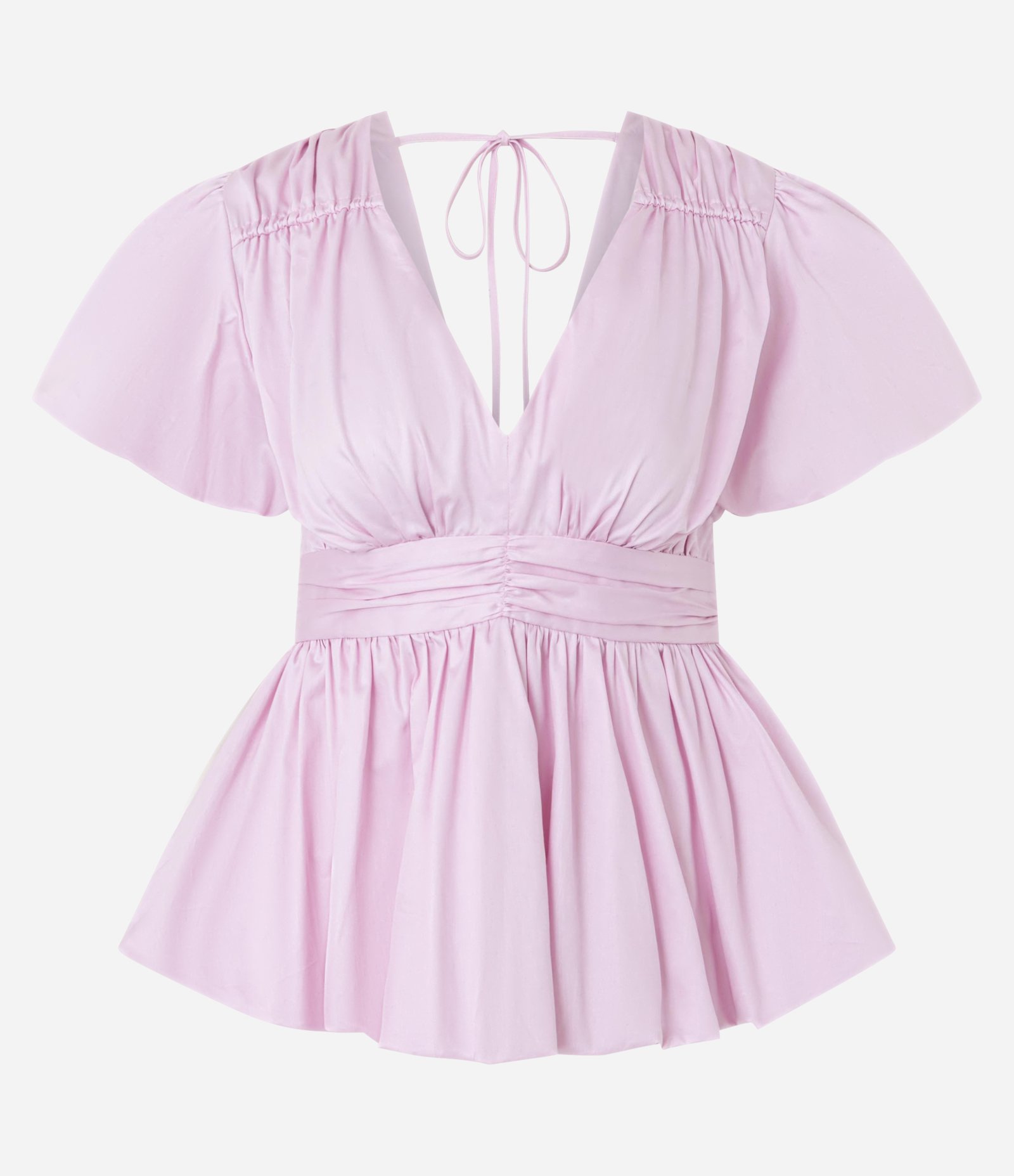 Blusa Peplum Balonê em Tricoline com Faixa na Cintura e Manga Bufante Rosa 7
