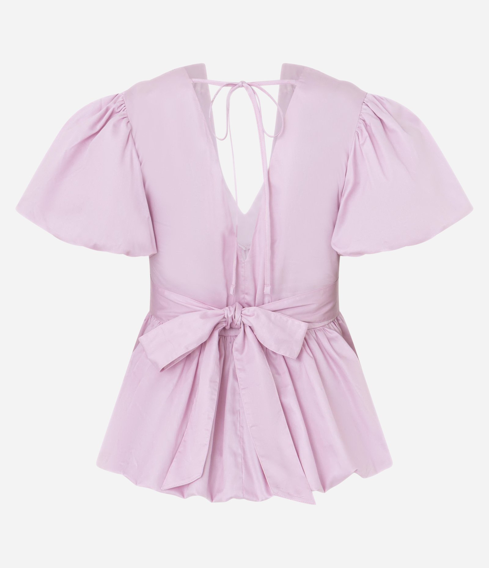 Blusa Peplum Balonê em Tricoline com Faixa na Cintura e Manga Bufante Rosa 8