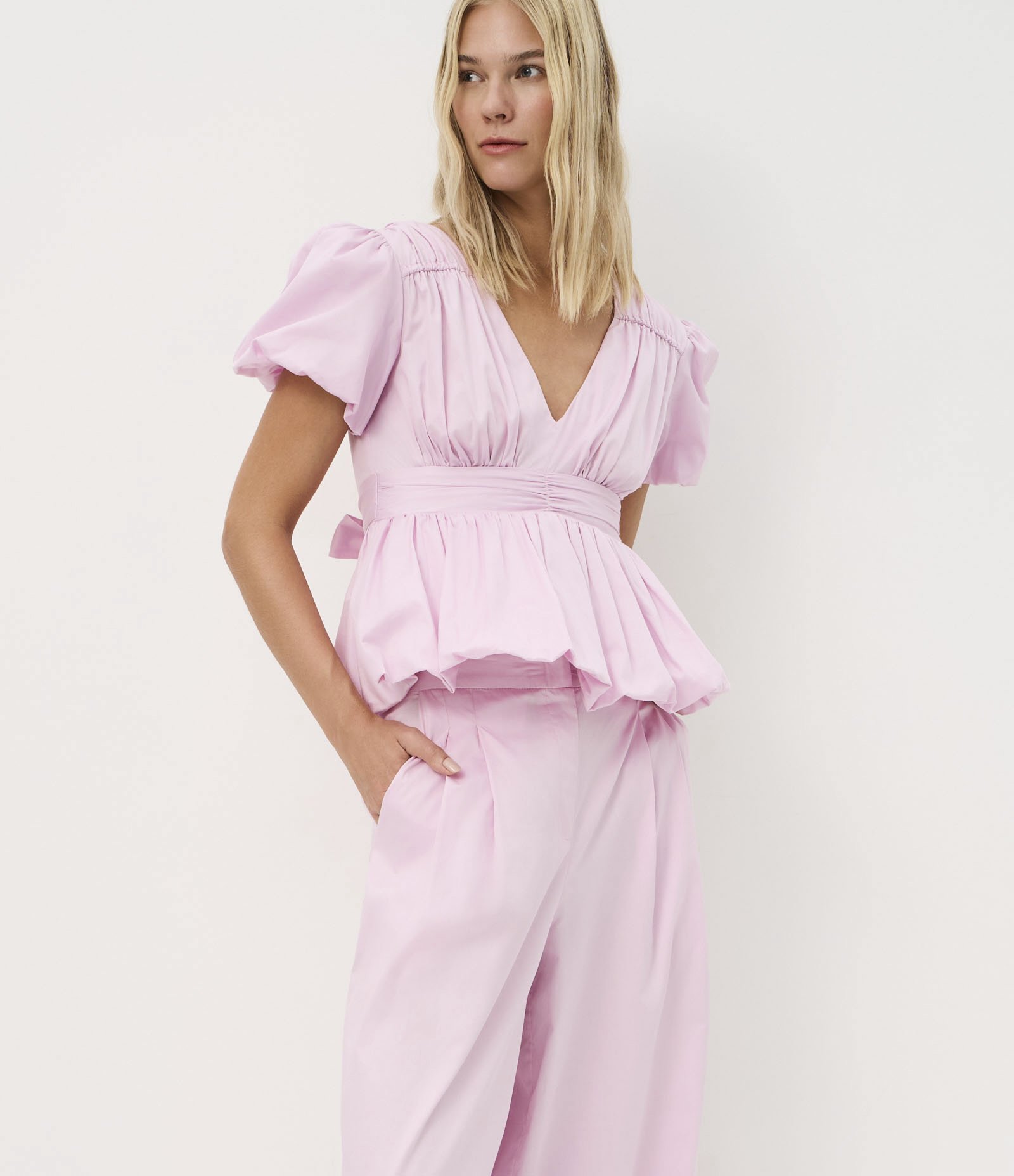 Calça Pantalona em Tricoline com Barra Ajustável Rosa Claro 2