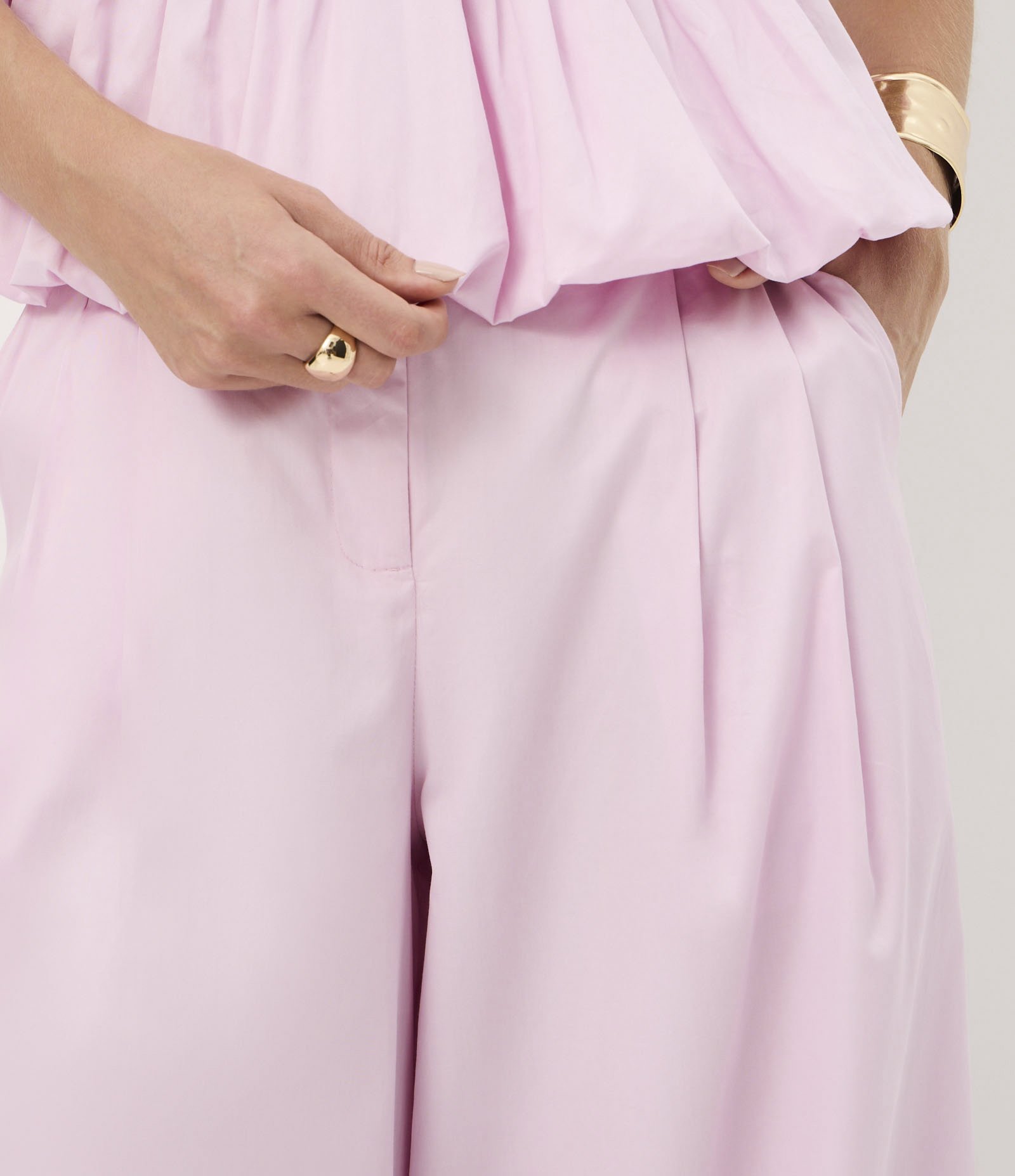 Calça Pantalona em Tricoline com Barra Ajustável Rosa Claro 4