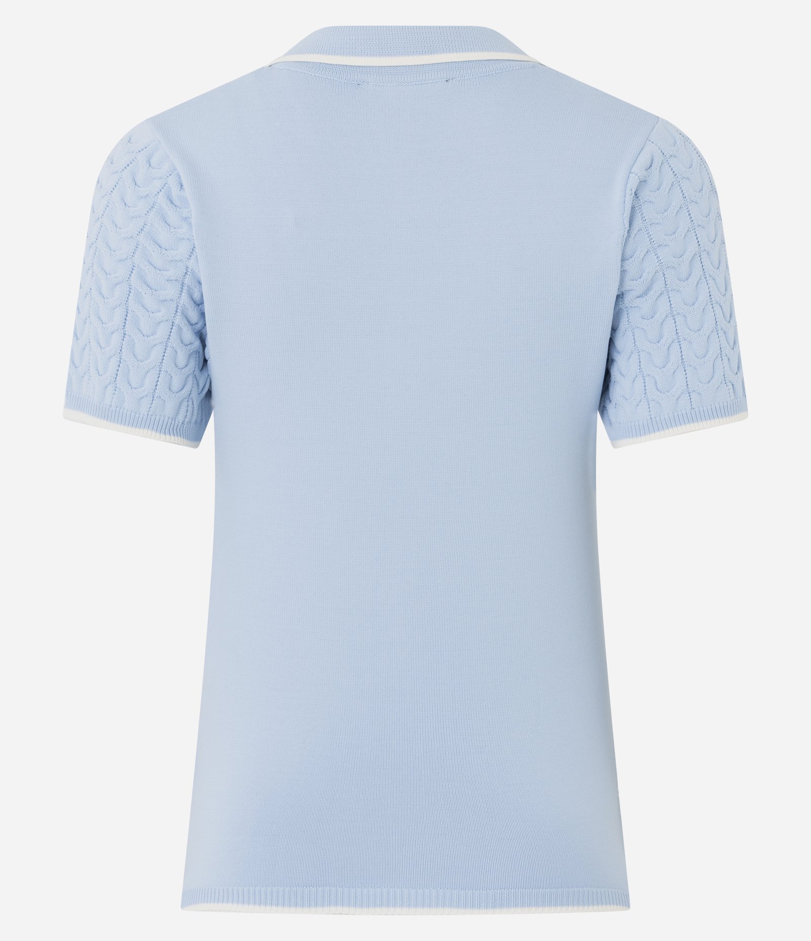 Blusa Feminina Tricô Manga Curta Gola Polo com Broche Azul 3