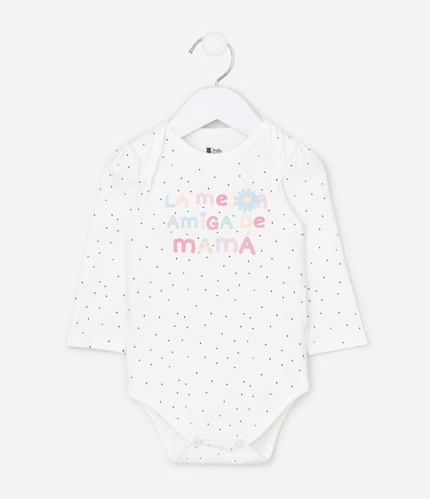 Body Infantil Poá com Lettering La Mejor Amiga de Mamá -Tam RN a 18 Meses