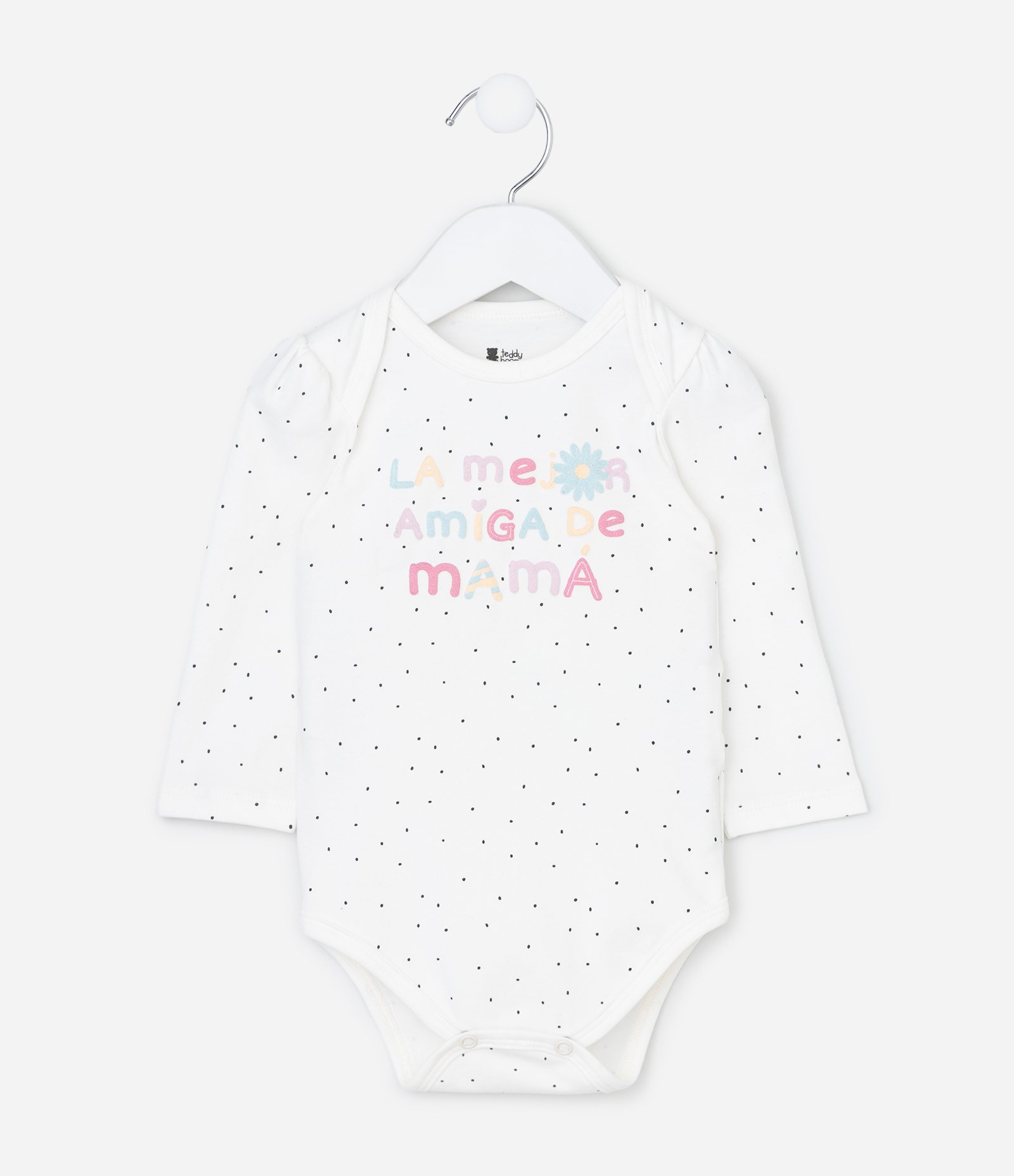 Body Infantil Poá com Lettering La Mejor Amiga de Mamá -Tam RN a 18 Meses Branco 1