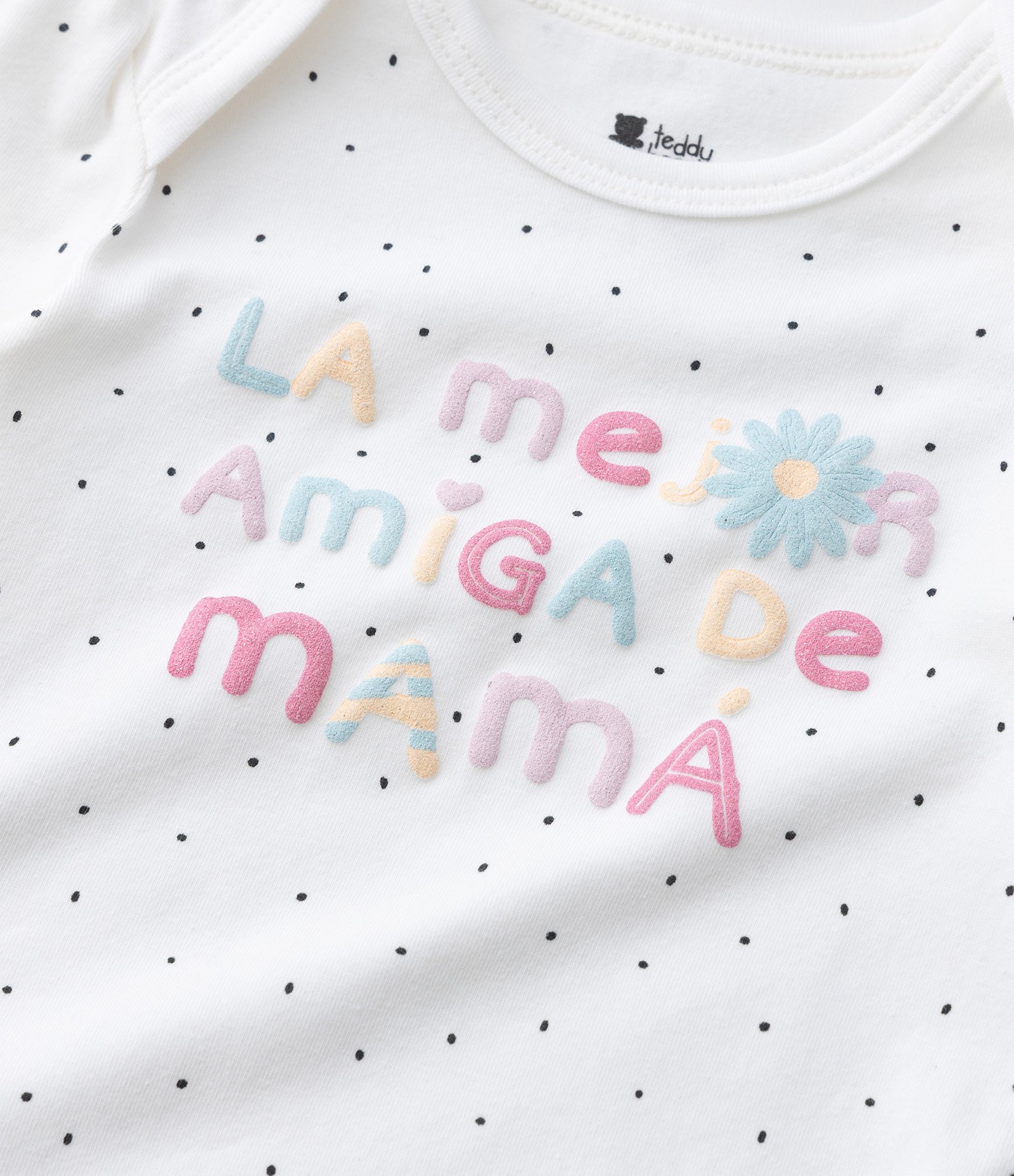 Body Infantil Poá com Lettering La Mejor Amiga de Mamá -Tam RN a 18 Meses Branco 7