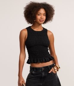 Blusa Regata em com Lastex e Babadinho na Barra