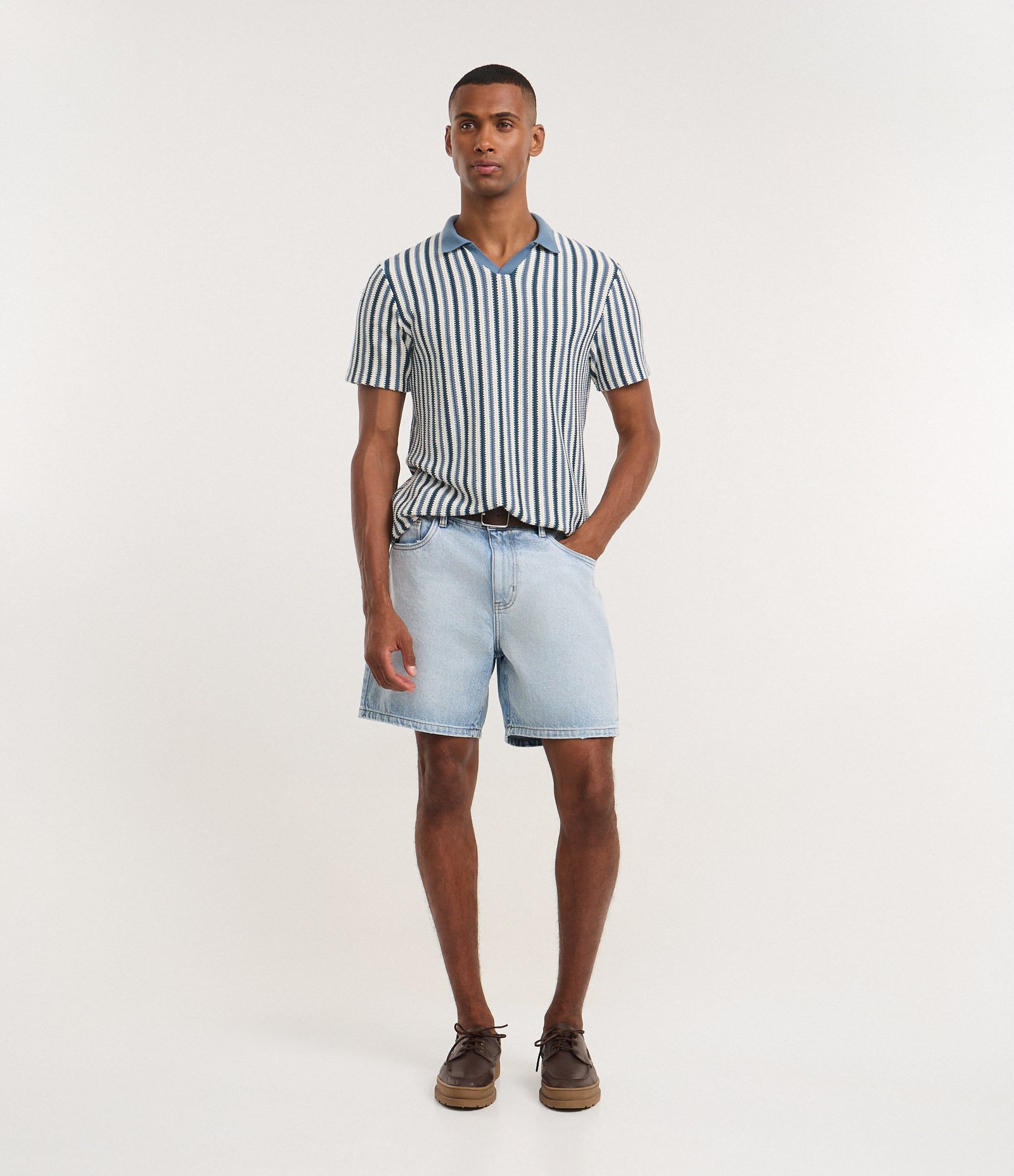 Bermuda Denim/Jeans Liso Reta Loose First Denim Azul 1