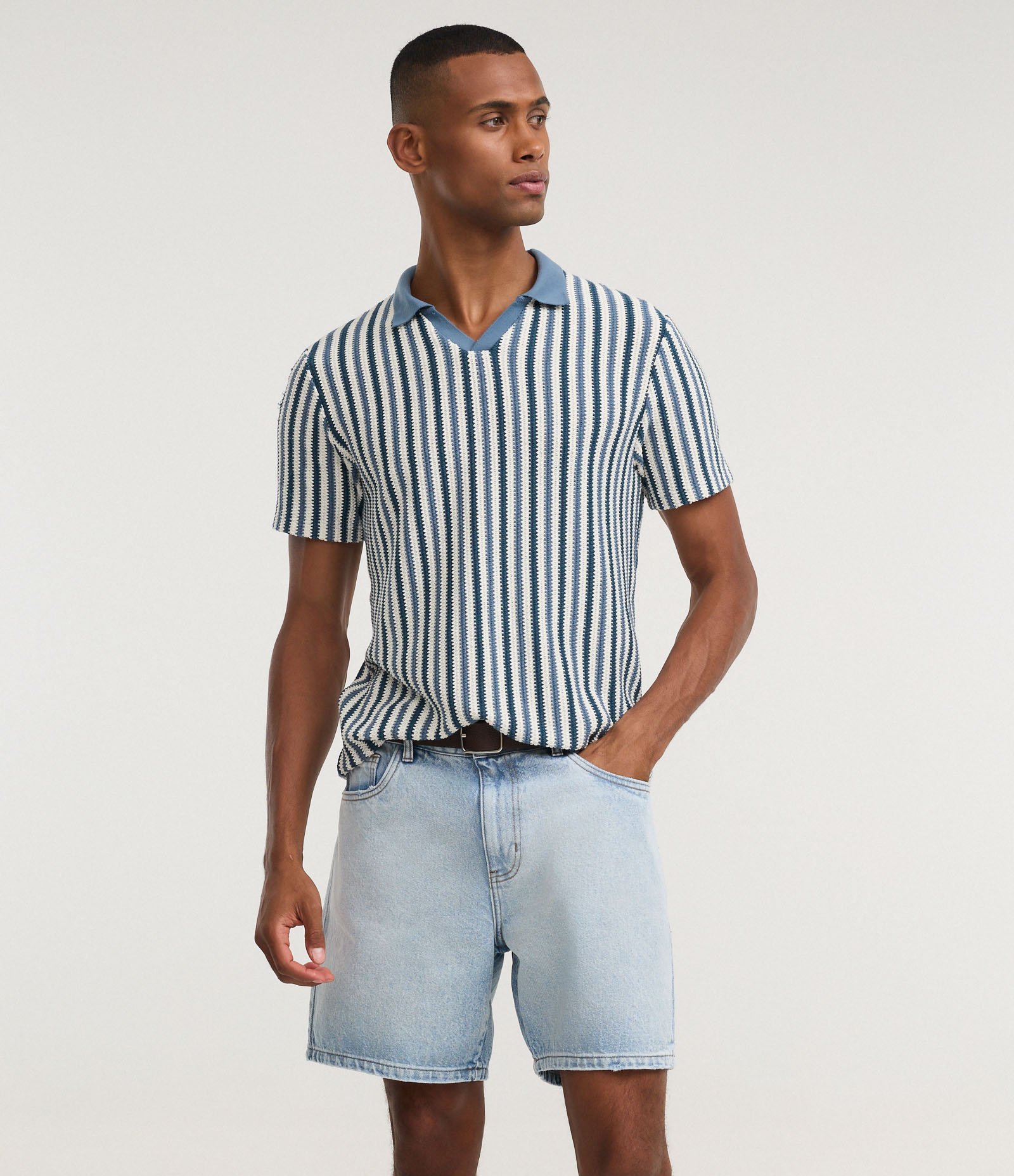 Bermuda Denim/Jeans Liso Reta Loose First Denim Azul 4