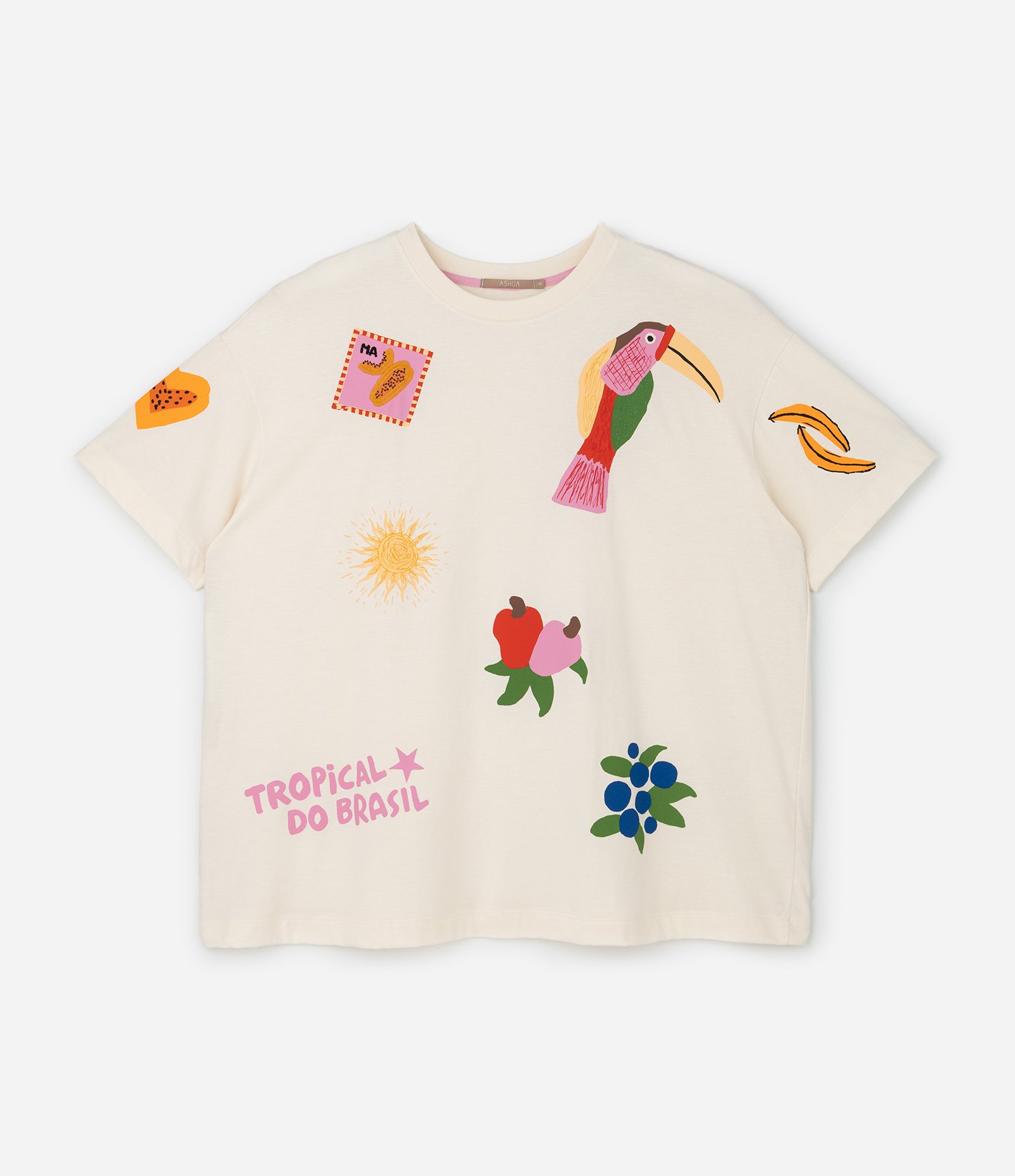 Camiseta Oversized com Elementos Tropicais Bordado  Curve e Plus Size Off White 4