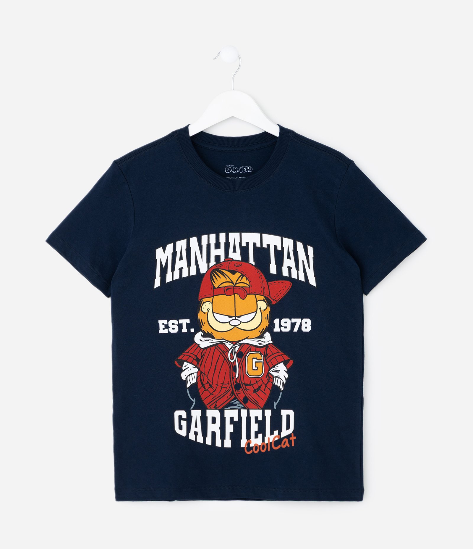 Camiseta Infantil com Estampa Garfield Manhattan – Tam 5 a 14 Anos Azul Marinho 1