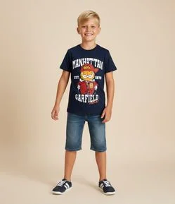 Camiseta Infantil com Estampa Garfield Manhattan – Tam 5 a 14 Anos