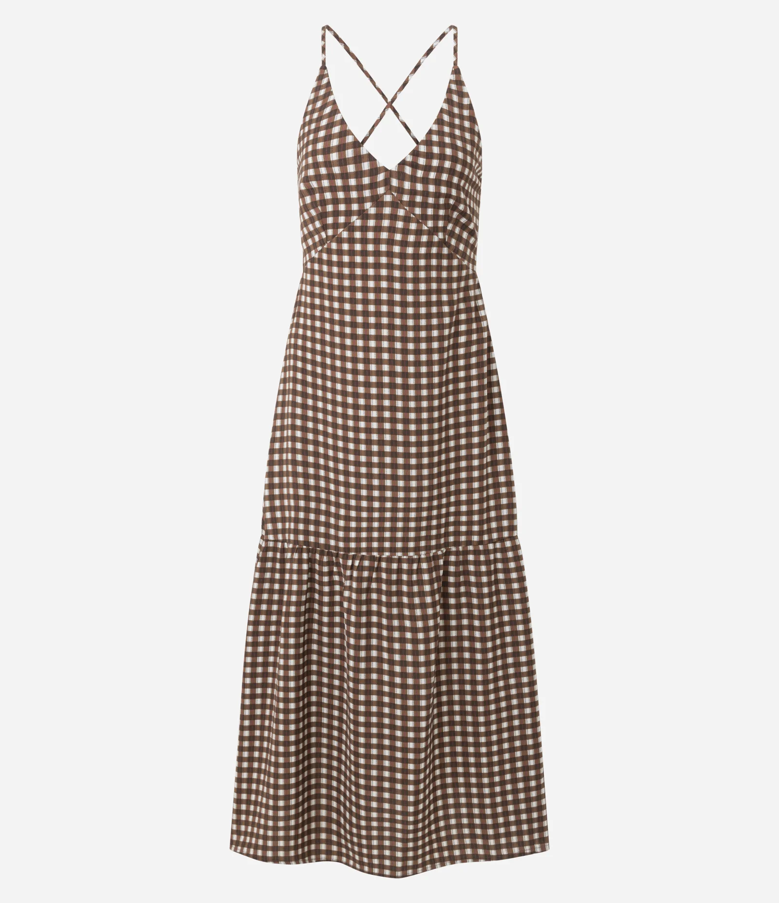 Vestido Midi com Estampa Xadrez Marrom 1