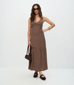 Vestido Midi com Estampa Xadrez