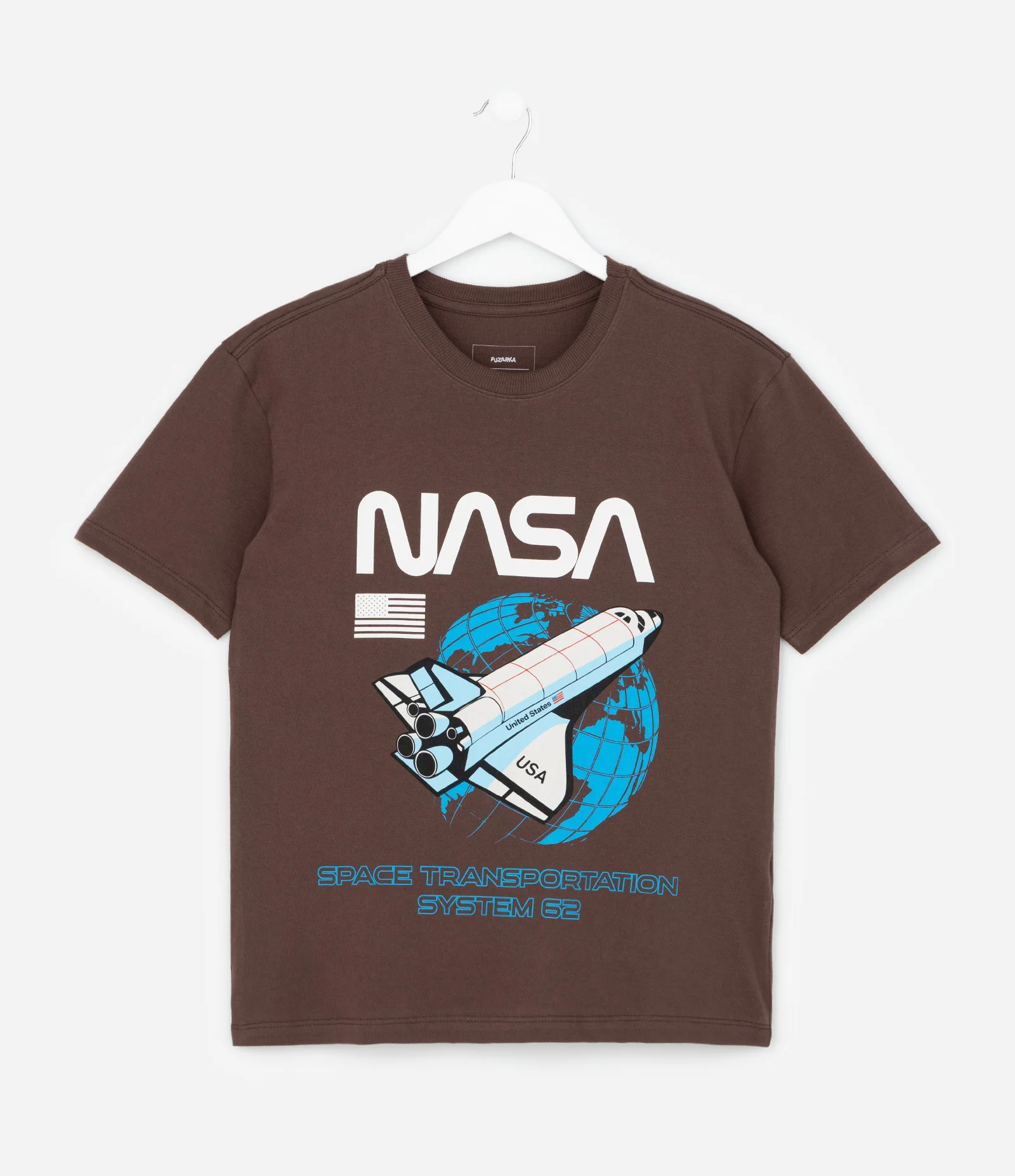 Camiseta Infantil Relaxed com Estampa NASA e Foguete – Tam 5 a 14 Anos Marrom 1