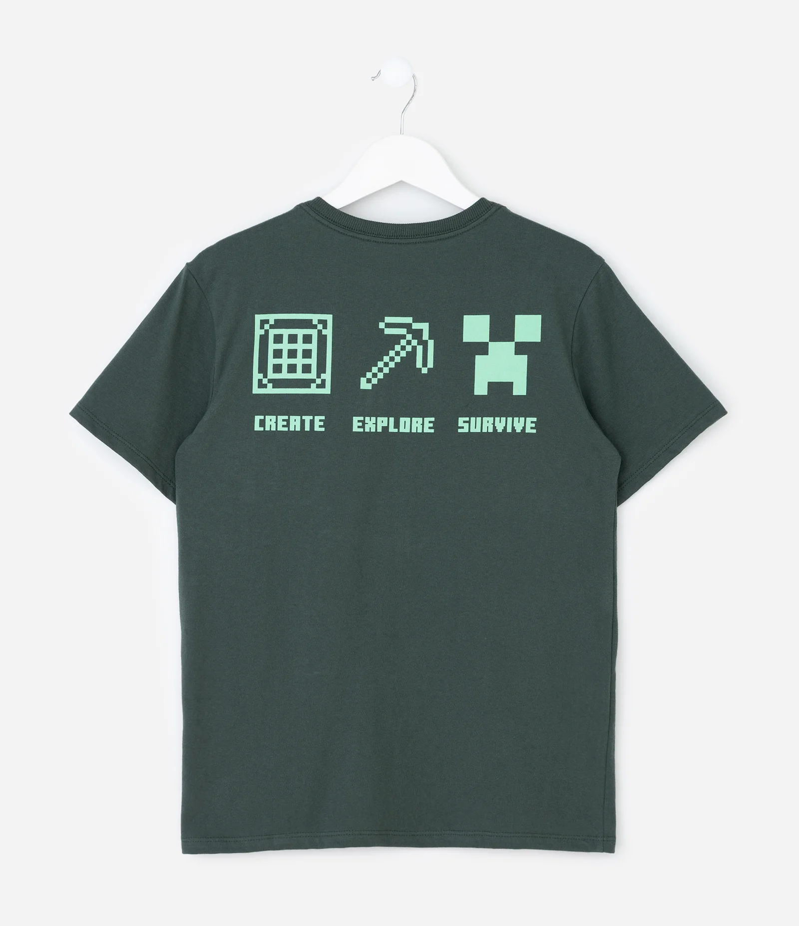 Camiseta Infantil em Algodão com Estampa Minecraft – Tam 5 a 14 Anos Verde Escuro 2