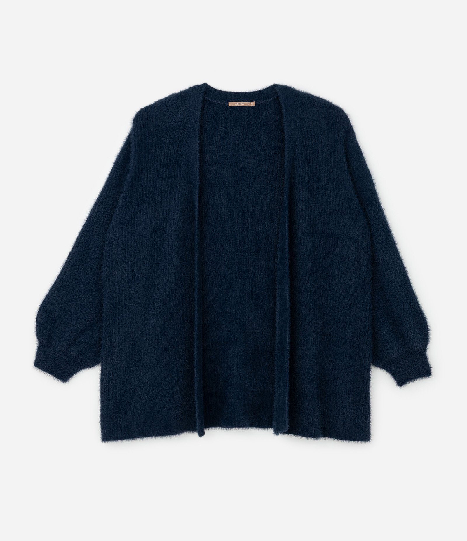 Cardigan Alongado em Tricô Retilíneo Curve & Plus Size Azul 1