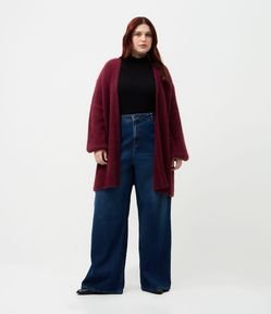Cardigan Alongado em Tricô Retilíneo Curve & Plus Size