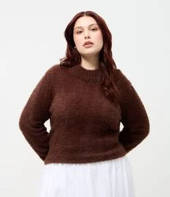 Blusão Alongado em Tricô Peludinho Curve & Plus Size
