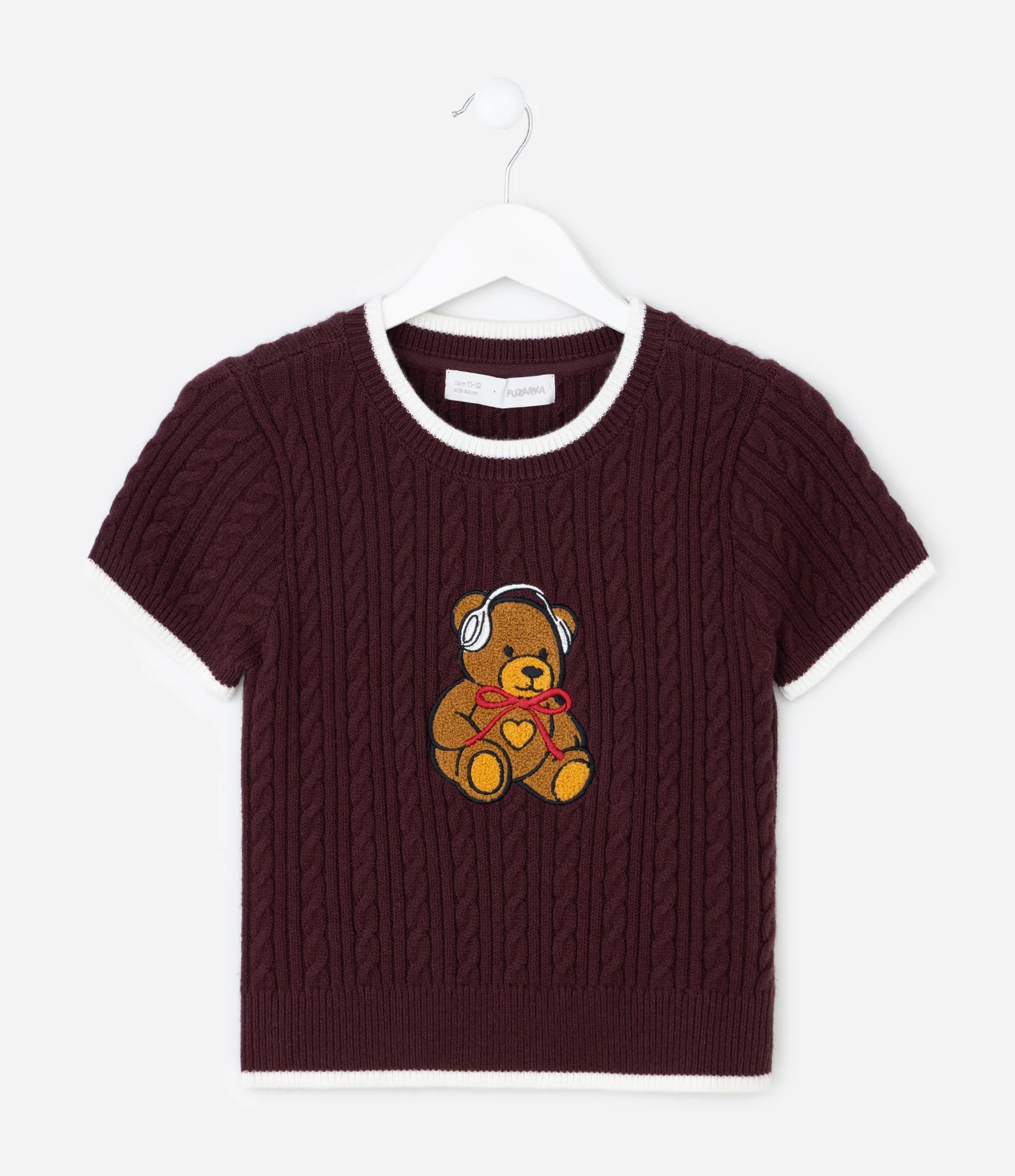 Camiseta Infantil em Tricô com Jacquard de Urso – Tam 5 a 14 Anos Vinho 2