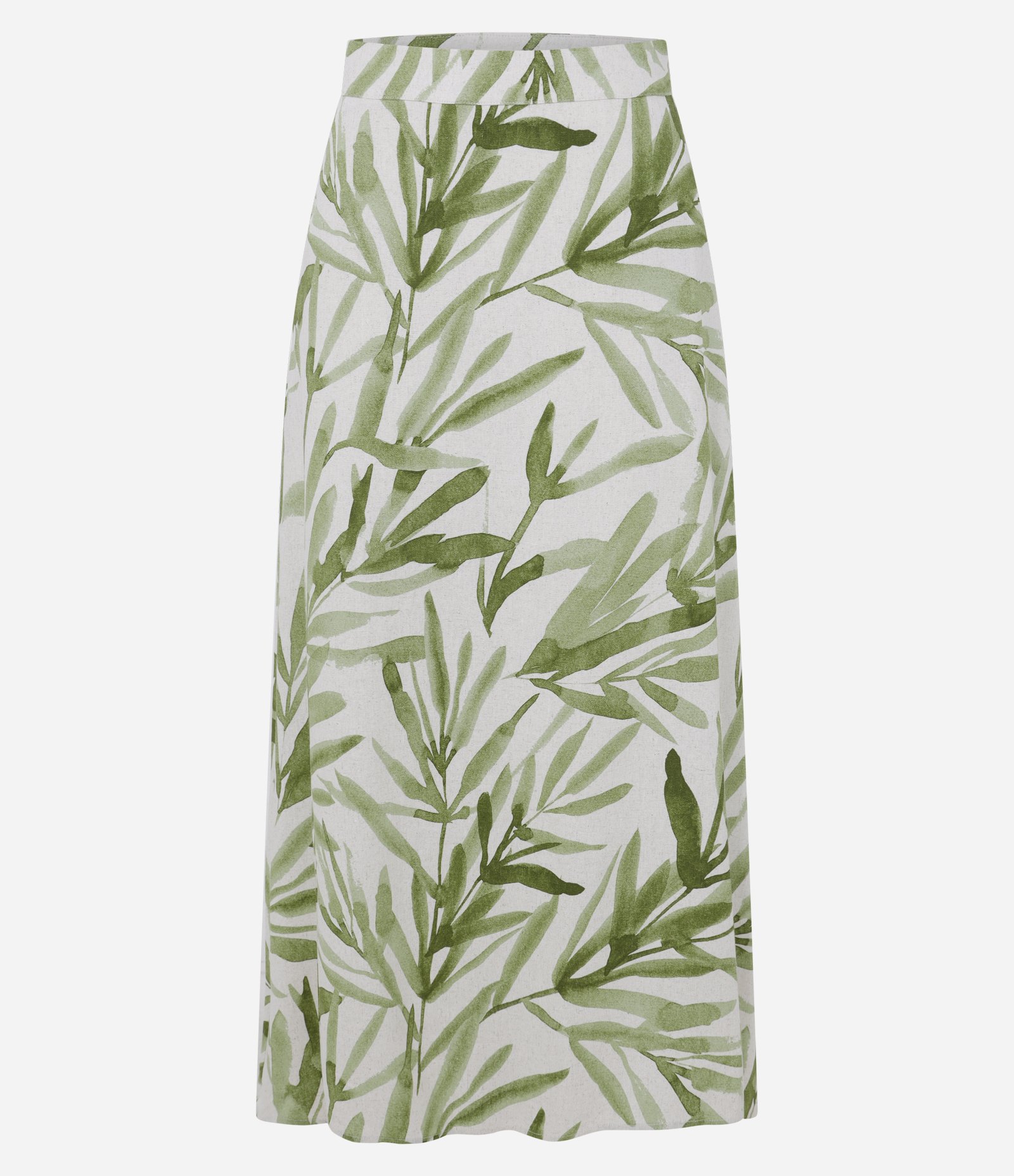 Saia Midi em Viscolinho com Estampa Folhagem e Cós Elástico Verde 6