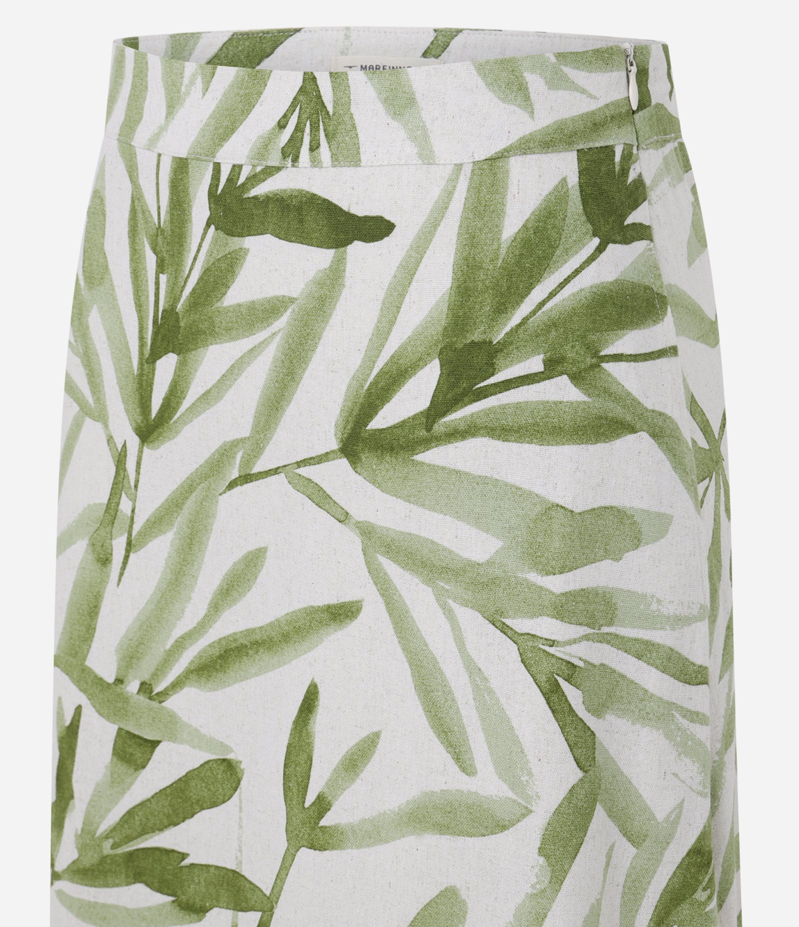 Saia Midi em Viscolinho com Estampa Folhagem e Cós Elástico Verde 7