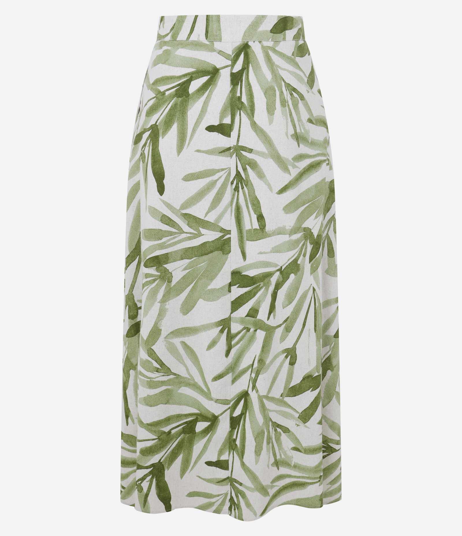 Saia Midi em Viscolinho com Estampa Folhagem e Cós Elástico Verde 8