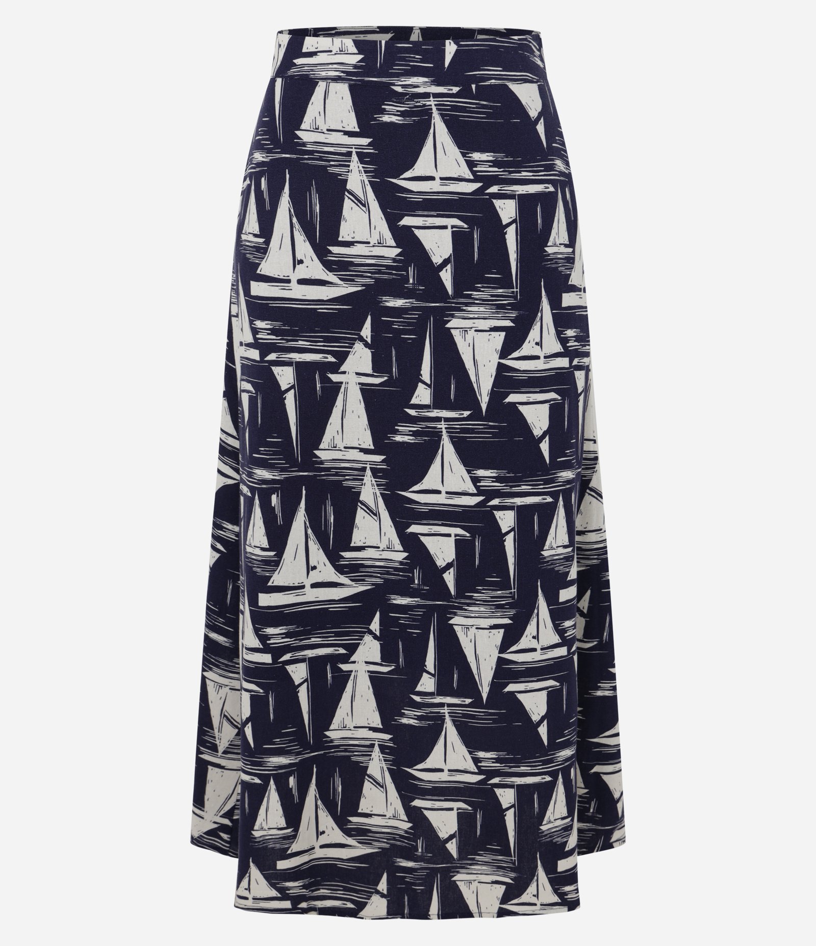 Saia Midi em Viscolinho com Estampa Náutica e Cós Elástico Azul 6